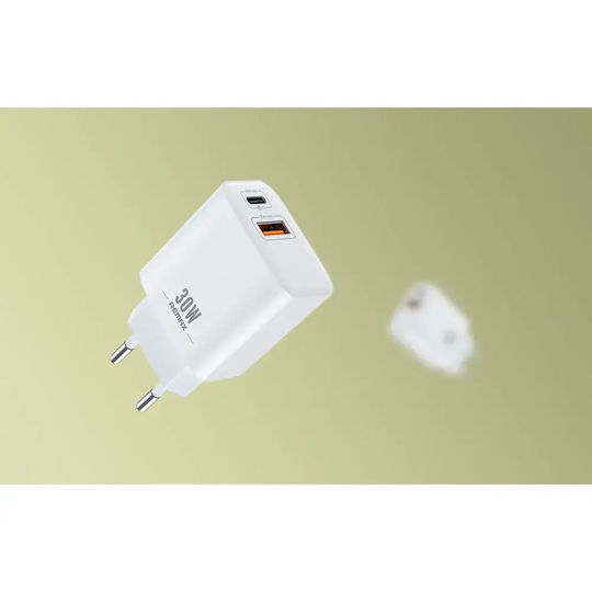 Remax Ladegerät ohne Kabel mit USB-A Anschluss und USB-C Anschluss 30W Stromlieferung Weißs (RP-U82)