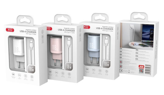 XO с USB-A порт и кабел micro USB 18W Quick Charge 3.0 Бял (L157)