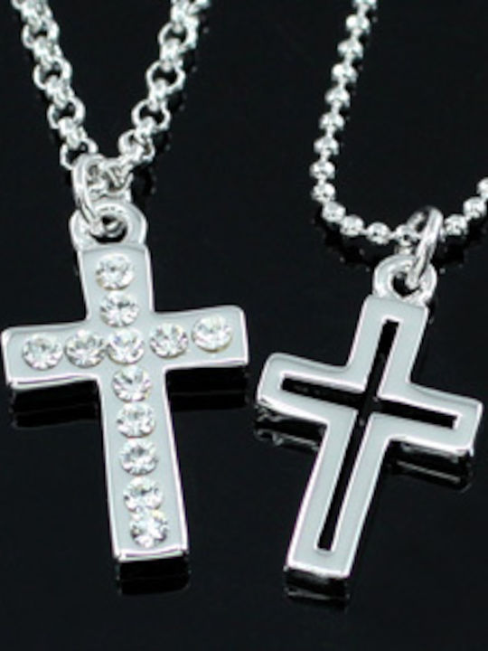Gold White Plated Cross Necklace Swarovski Crystals Christy