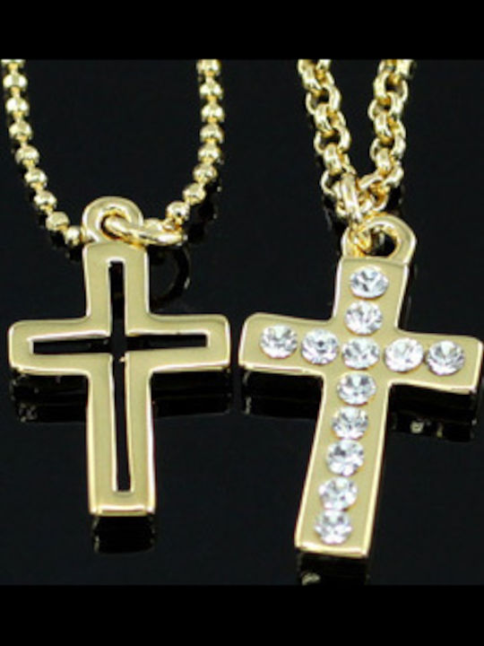 Gold White Plated Cross Necklace Swarovski Crystals Christy