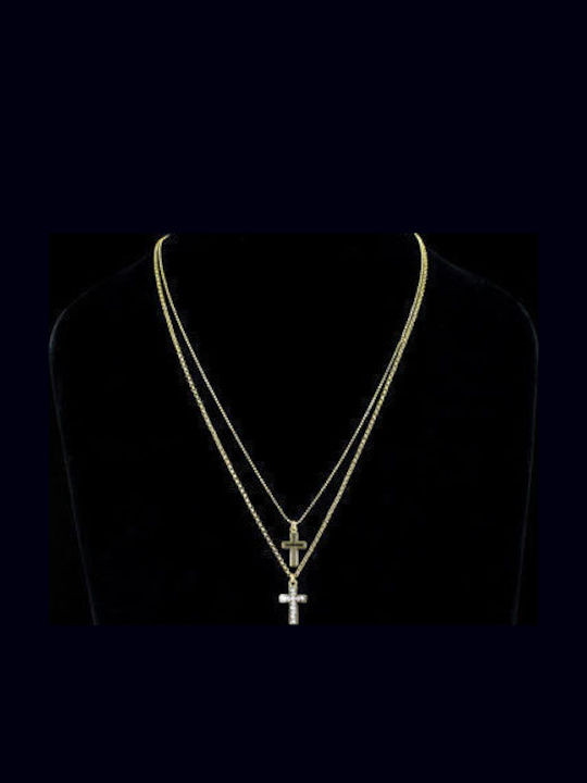 Gold White Plated Cross Necklace Swarovski Crystals Christy