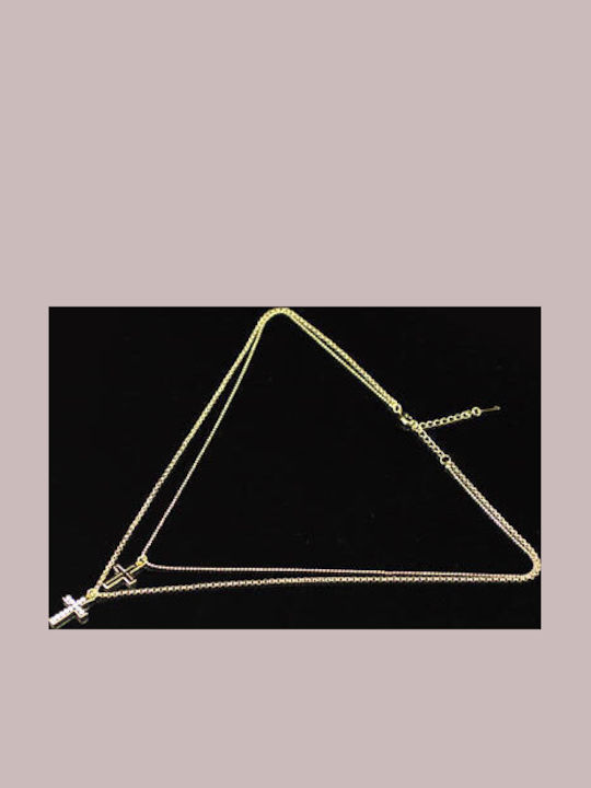 Gold White Plated Cross Necklace Swarovski Crystals Christy