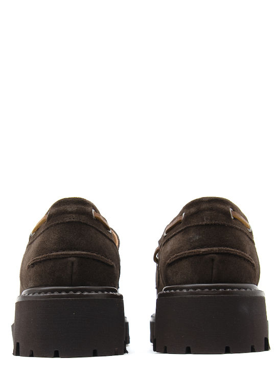 Leather Women's Boat Shoes in Brown Color