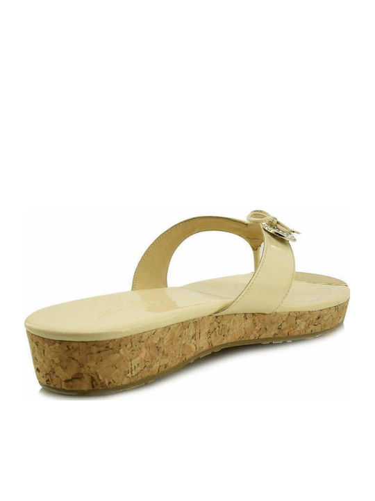 Δερμάτινα Γυναικεία Σανδάλια Flatforms Μπεζ