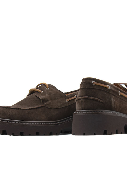 Leather Women's Boat Shoes in Brown Color