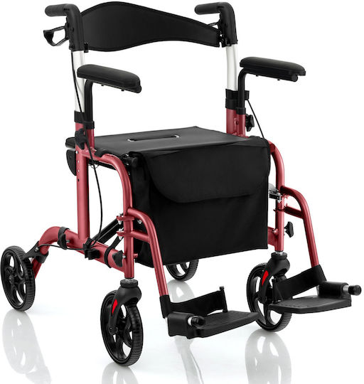 Costway Klappbarer Rollstuhl 103cm JH10013RE Rotes