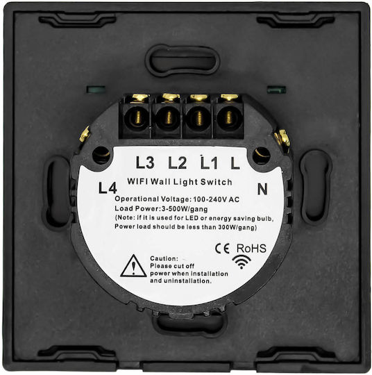 Recessed Touch Wall Switch Wi-Fi Lighting Quadruplicate with Frame Black