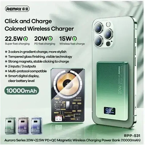 Remax RPP-531 Power Bank 10000mAh 22.5W с USB-A порт и USB-C порт Power Delivery Син