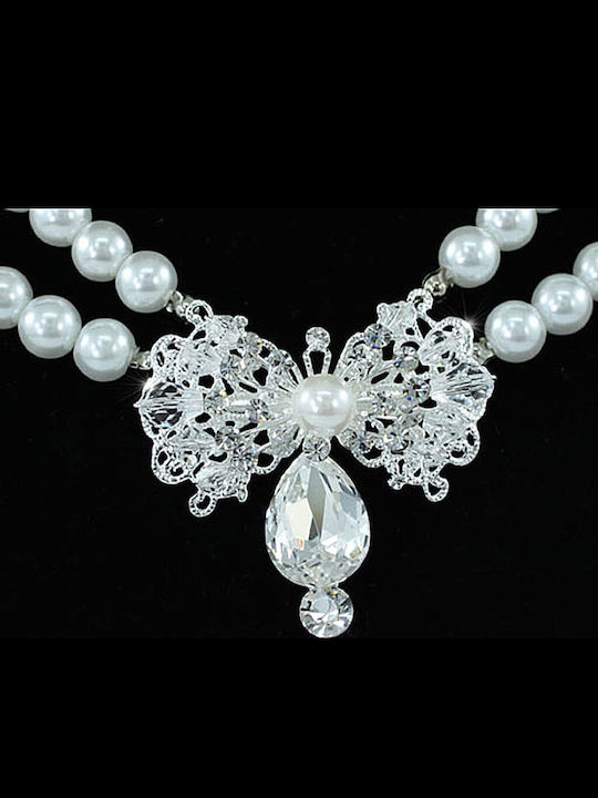 Bridal Wedding White Faux Pearl Necklace Set Delphi