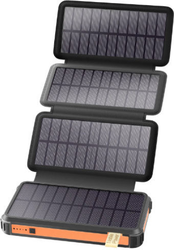 Solar Power Bank 4 Foldable Panels 10000 Mah Flashlight Black