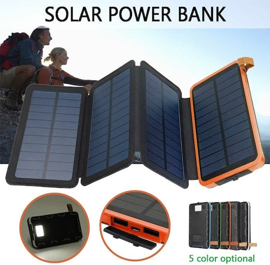 Solar Power Bank 4 Foldable Panels 10000 Mah Flashlight Black