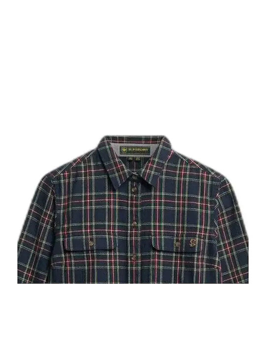Damenmantel Flannel Geprüft Marineblaue Overshirt