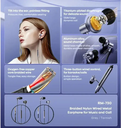 Remax Earbuds Handsfree with 3.5mm Connector Black