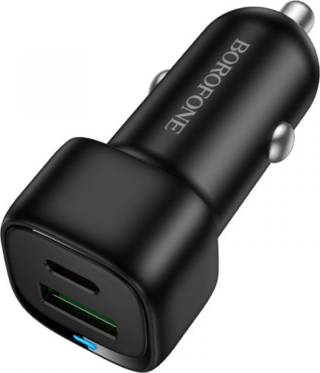 Borofone Auto-Ladegerät 38W 3A Schnellladen mit Anschlüssen: 1xUSB-A 1xType-C Schwarz Farbe