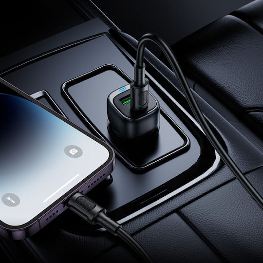 Borofone Auto-Ladegerät 38W 3A Schnellladen mit Anschlüssen: 1xUSB-A 1xType-C Schwarz Farbe