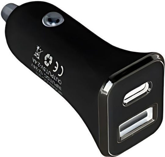 Treqa Auto-Ladegerät 20W 2.4A mit Anschlüssen: 1xUSB 1xType-C