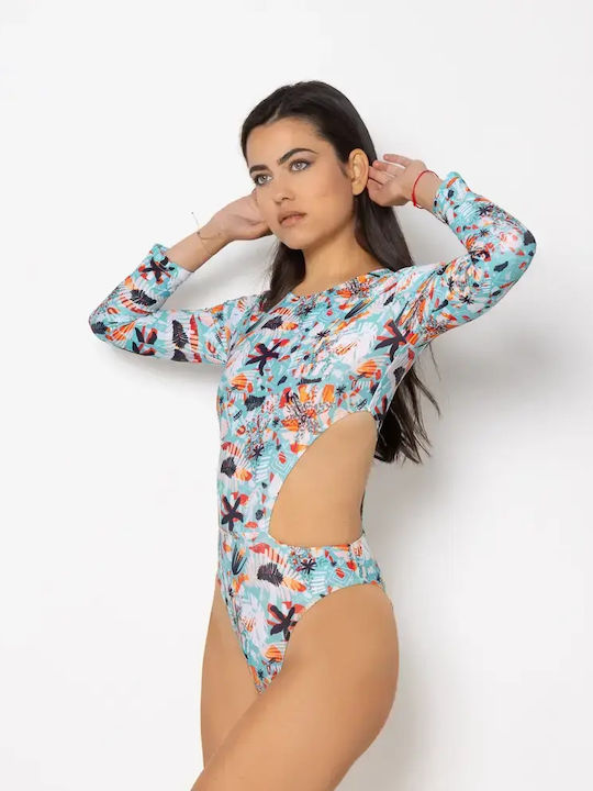 One Piece Swimsuit With Zipper Turquoise