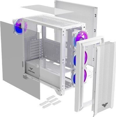 Preyon Nest Windy+ Gaming Midi-Turm Computergehäuse mit Seitenfenster Weiß