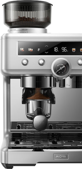 Mova Αυτόματη Μηχανή Espresso 2650W Πίεσης 20bar με Μύλο Άλεσης Ασημί