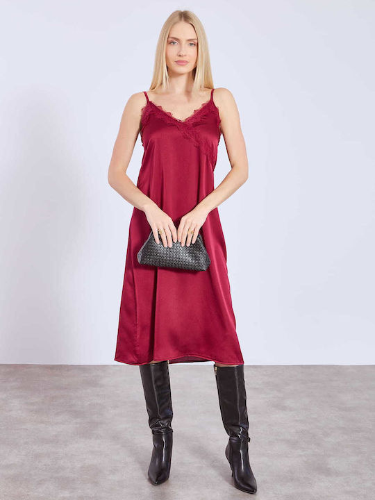 Celestino Damenkleid Midi Satin Mit Spitze Burgundisch