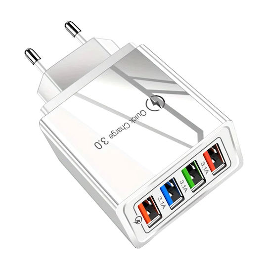 Φορτιστής Χωρίς Καλώδιο με 4 Θύρες USB-A 20W Quick Charge 3.0 Λευκός (6024)