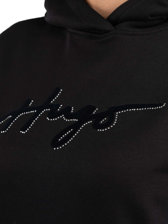 Nevalia Mini Sportliches Damenkleid Langärmelig mit Kapuze Schwarz