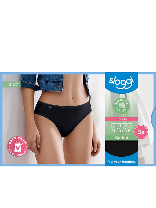 24/7 Tai Βαμβακερά Γυναικεία Slip 3Pack Μαύρα