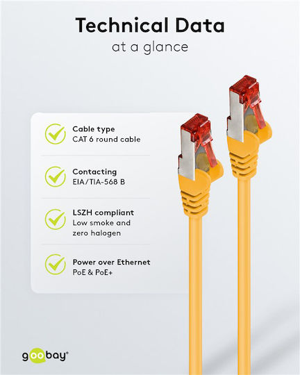 Goobay S/FTP Cat.6 (Gigabit) Καλώδιο Δικτύου Ethernet 0.15m Κίτρινο