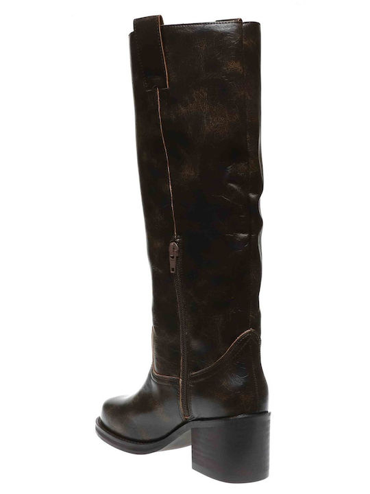 Damenstiefel mit mittlerem Absatz Braun