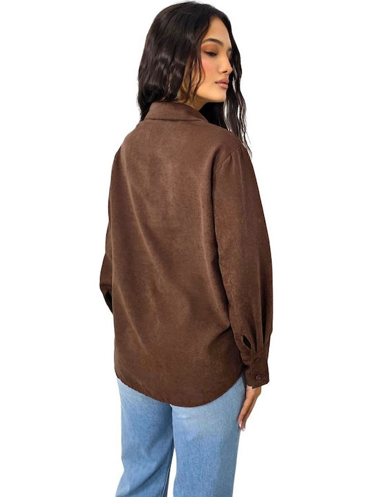 Langärmelig Damen Hemd Brown Monochrom