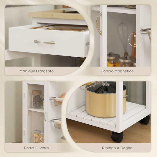 HomCom Τρόλεϊ Κουζίνας Ξύλινο 2 Θέσεων Λευκό 67x35x80cm