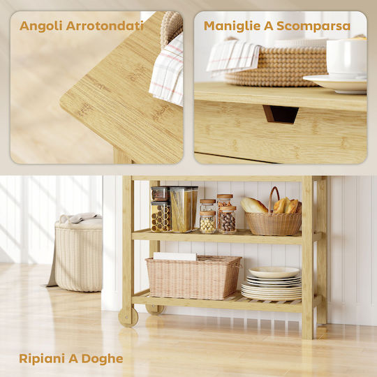 HomCom Wooden Kitchen Trolley 2 Tiers Brown 75x43x100cm