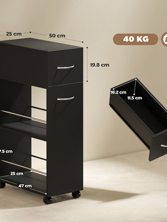 HomCom Τρόλεϊ Κουζίνας Ξύλινο Μαύρο 50x25x85cm