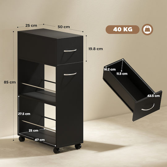 HomCom Τρόλεϊ Κουζίνας Ξύλινο Μαύρο 50x25x85cm