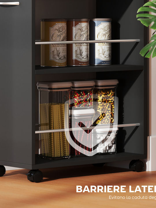 HomCom Τρόλεϊ Κουζίνας Ξύλινο Μαύρο 50x25x85cm