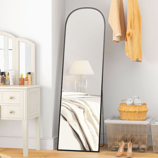 HomCom Boden- oder Standspiegel Gewölbt mit Schwarzem Aluminium Rahmen 161.5x50cm