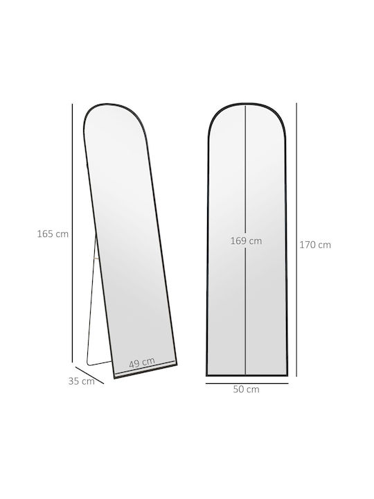 HomCom Boden- oder Standspiegel Gewölbt mit Schwarzem Aluminium Rahmen 161.5x50cm