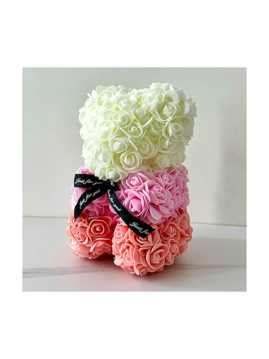 Ursuleț De Pluș Floral Curcubeu Trandafiri Din Spumă Handmade 25 Cm În Cutie Cadou Coral