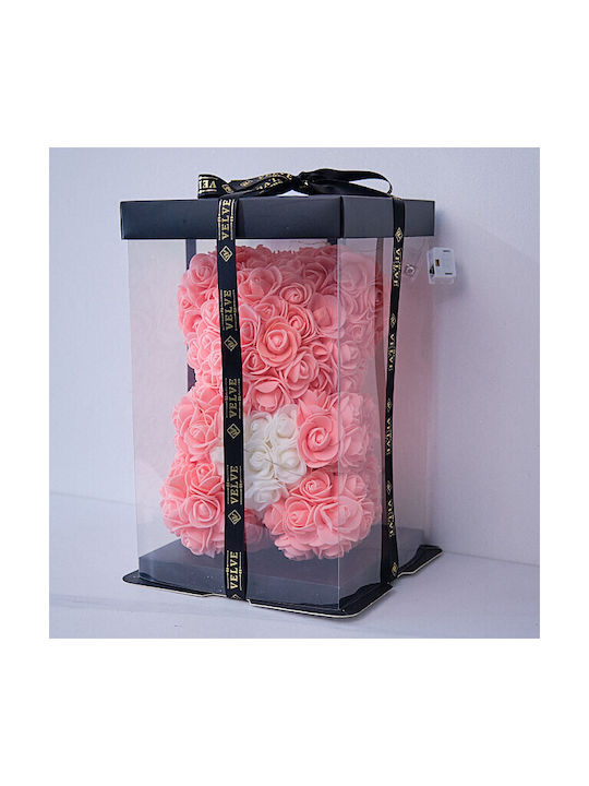 Floral Teddy Bear 25 Cm Bright Leds Foam Roses White Heart In Gift Box Powder Pink