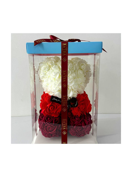 Floral Teddy Bear Rainbow Handmade Foam Roses 25 Cm In Gift Box Red
