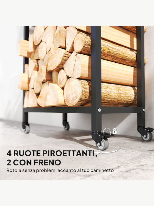 Outsunny Inox Ράφι Αποθήκευσης Ξύλων 60x30x119cm Μαύρο