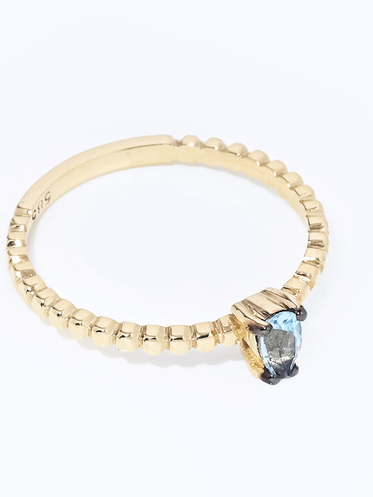 Lunaorocreations Damenring Aquamarin Gelbvergoldet 14k