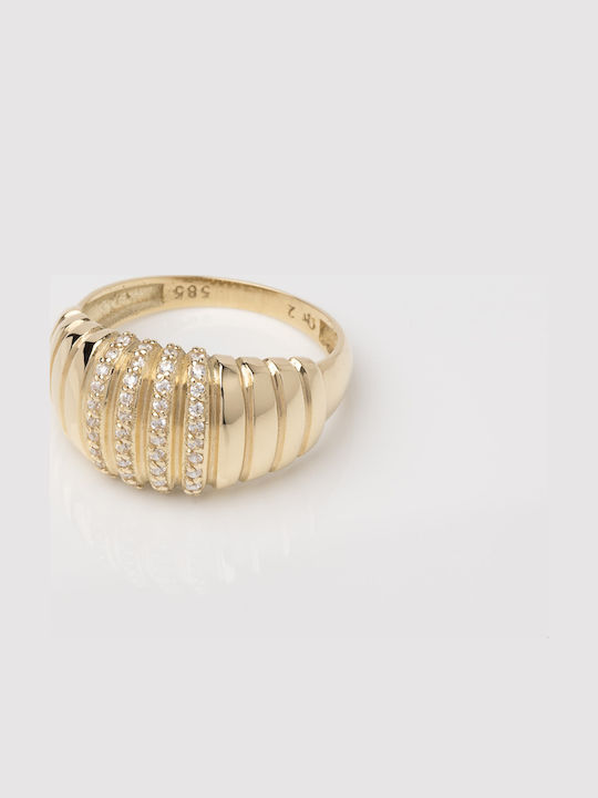 Lunaorocreations Damenring Croissant Zirkon Gelbvergoldet 14K