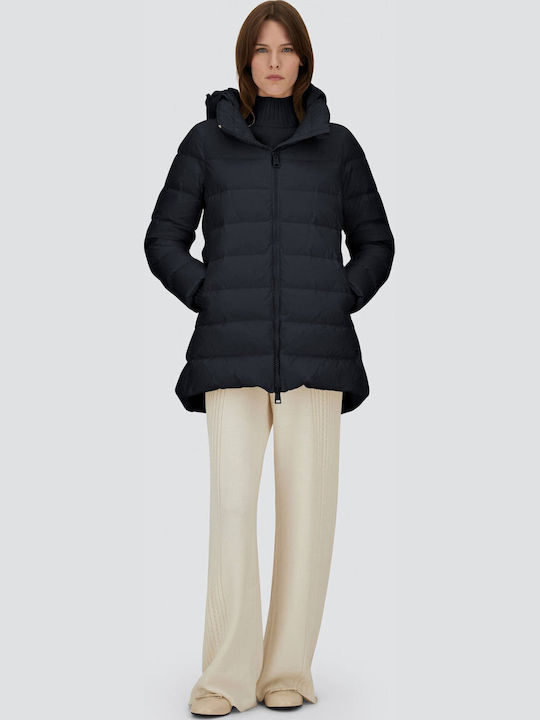 Women's Long Puffer Jacket Waterproof for Winter with Hood Black