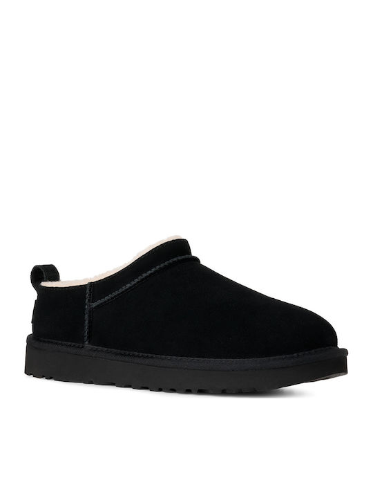 Classic Micro Closed-Toe Leather Women's Slippers Black