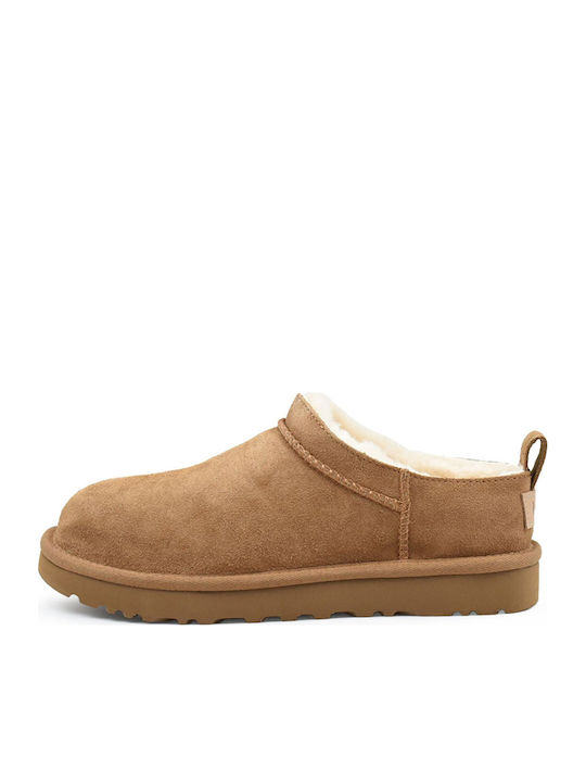 Classic Micro Closed-Toe Leather Women's Slippers Brown