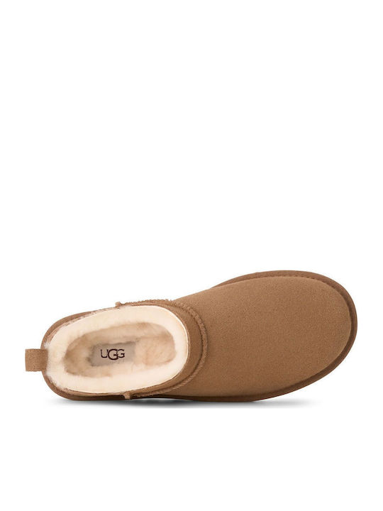 Classic Micro Closed-Toe Leather Women's Slippers Brown
