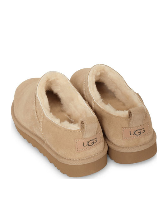 Classic Micro Closed-Toe Leather Women's Slippers Beige