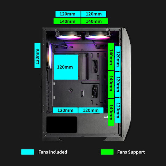 Zalman N7 PLUS V2 Gaming Midi Tower Κουτί Υπολογιστή με Πλαϊνό Παράθυρο Μαύρο