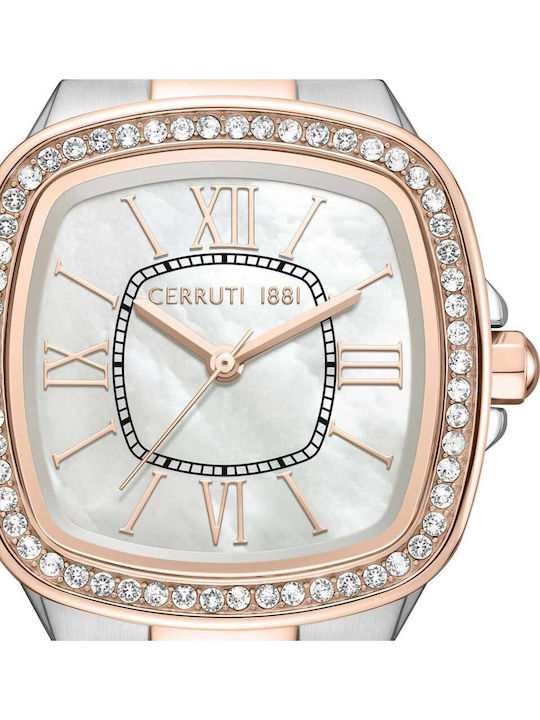 Crystals Two Tone Womens Watch 24mm Battery with Stainless Steel Bracelet Silver/Pink Gold